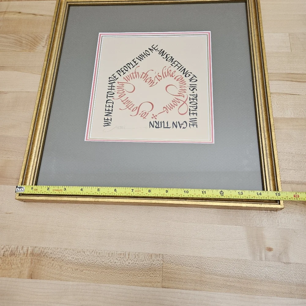 Vintage Gold FRAMED MICHAEL PODESTA Signed Calligraphy Art Quote Hand Lettered - Picture 8 of 11